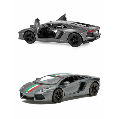 Металлическая машинка Kinsmart 1:38 «Lamborghini Aventador LP 700-4 (с принтом)» инерционная, серая KT5355DF-4