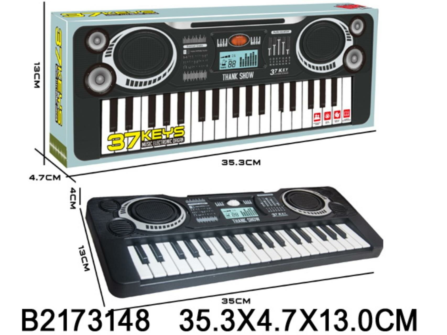 Синтезатор на батарейках, 37 клавиш, батарейки в комплект не входят, в к 35,3x4,7x13 см