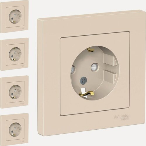 Изображение товара Розетка Systeme Electric AtlasDesign с заземлением со шторками бежевый (комплект из 4 шт.)