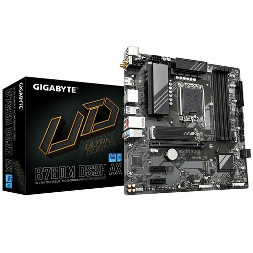 Материнская плата Gigabyte B760M DS3H AX, Socket 1700, Intel B760, 4xDDR5-4800, mATX, RTL