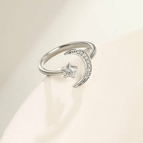 фото Кольцо xuping jewelry полумесяц ювелирная бижутерия, циркон, размер 16, серебряный