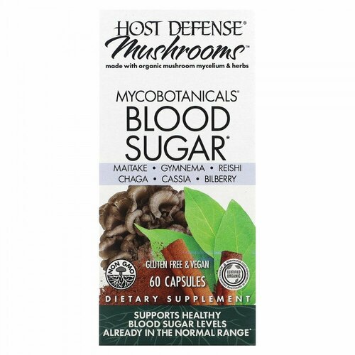 Fungi Perfecti Host Defense, Mushrooms, MycoBotanicals, Blood Sugar, 60 Capsules