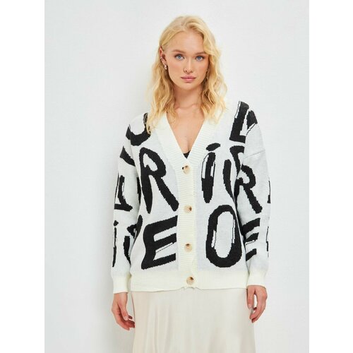 Кардиган, длинный рукав, оверсайз, удлиненный, без карманов, вязаный, размер onesize, черный