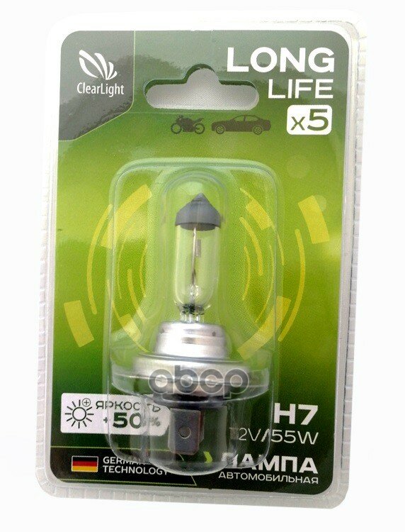 Лампа 12 В H7 55 Вт Long Life 1 Шт. Блистер Clearlight ClearLight арт. MLH7LL1B