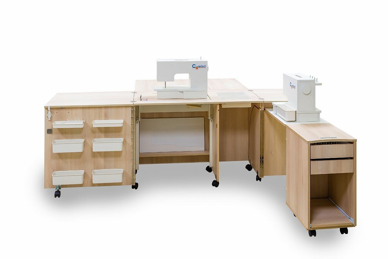 Стол для швейной машины (10-17кг) и оверлока Комфорт-4L (Белый)