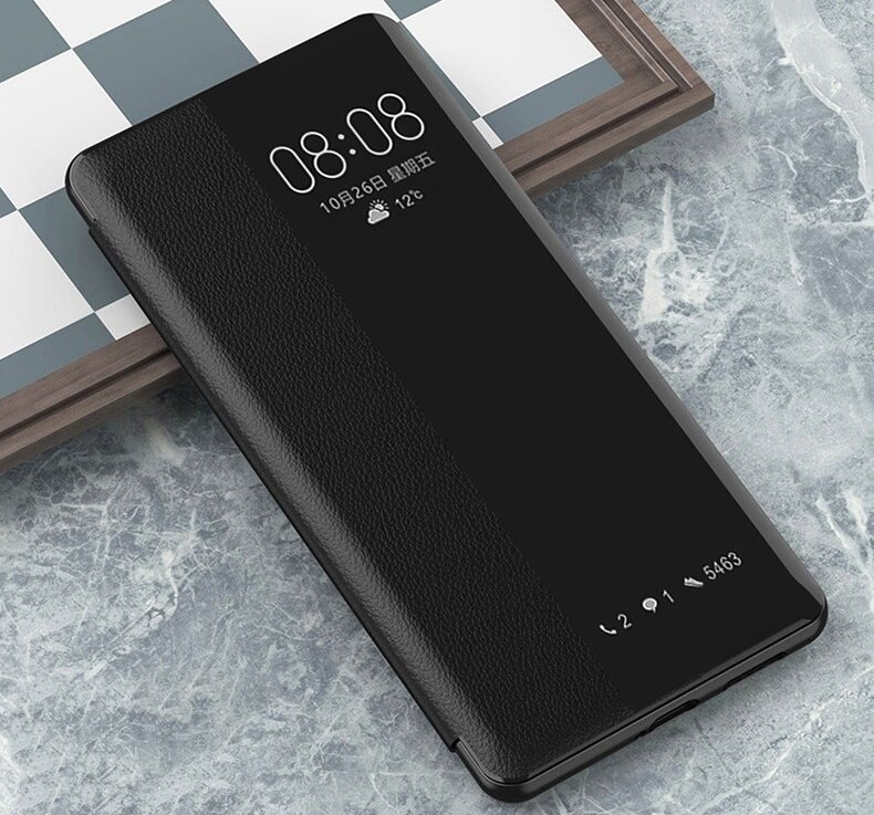 Чехол MyPads для Huawei Enjoy 60X / Huawei Nova Y91 с боковым окном водоотталкивающий черный