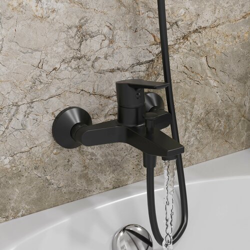 Смеситель для ванны и душа встраиваемый черный матовый LAPARET ALAMERA, гарантия 5 лет