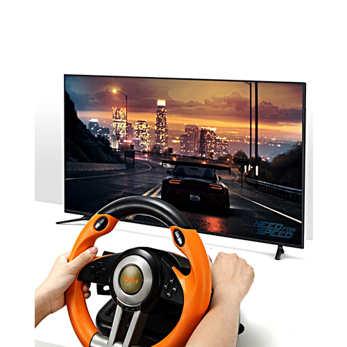 Игровой руль PXN V3 Pro Оранжевый для ПК, PS3, PS4, XBox One, Nintendo Switch / Гоночный симулятор вождения с педалями, передачами