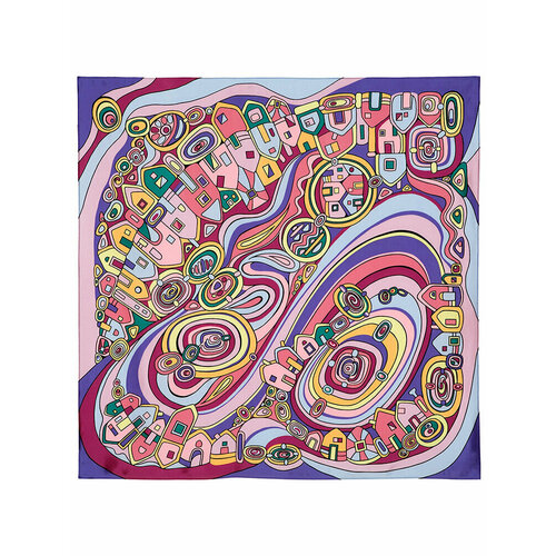 фото Платок павловопосадская платочная мануфактура, натуральный шелк, 89х89 см, фиолетовый, розовый