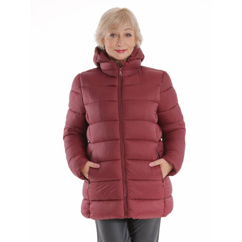 фото  куртка belleb зимняя, средней длины, силуэт свободный, капюшон, карманы, размер 52, бордовый