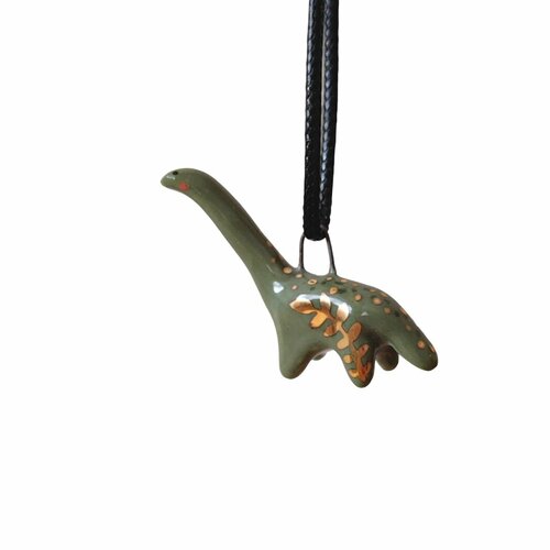Кулон керамический «‎Диплодок в золотую веточку»‎