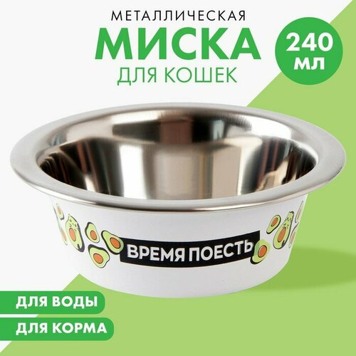 Миска металлическая для кошки «Авокотик», 240 мл, 11х4 см миска металлическая для кошки котики 240 мл 11х4 см