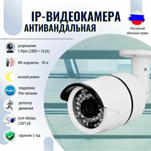 Уличная антивандальная IP-видеокамера c ИК-подсветкой 30 метров 5Мп v20 POE Ночной режим Детектор движения с POE 680000₽