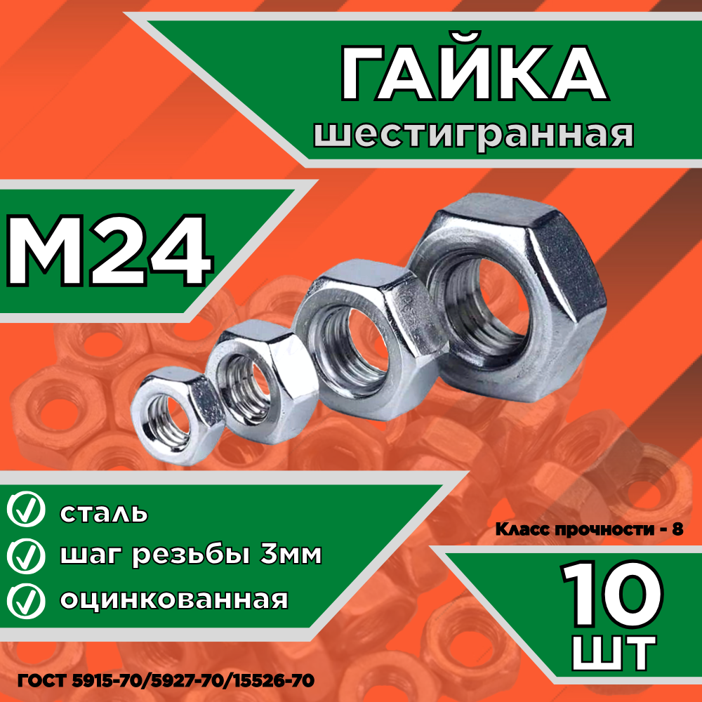 фото Гайка М3 оцинкованная/шестигранная - 100шт.