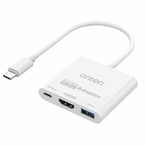 Разветвитель адаптер переходник концентратор Type-C HUB Хаб Onten OTN-UC302 (Type-C to USB3.0+HDMI+PD) 3в1 белый