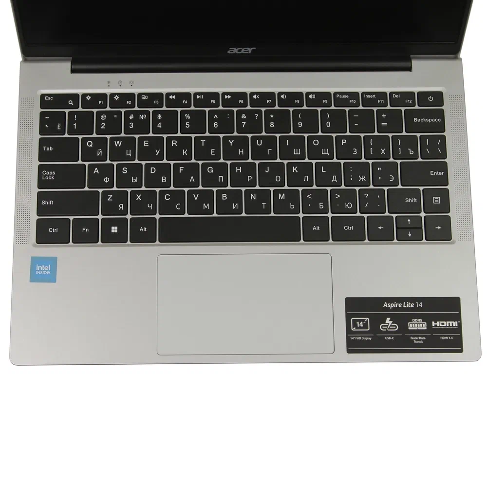 14" Ноутбук Acer Aspire Lite 14, Intel Processor N100 (2.1 ГГц), RAM 8 ГБ DDR5, SSD 256 ГБ, Intel UHD Graphics, Windows 11, Silver