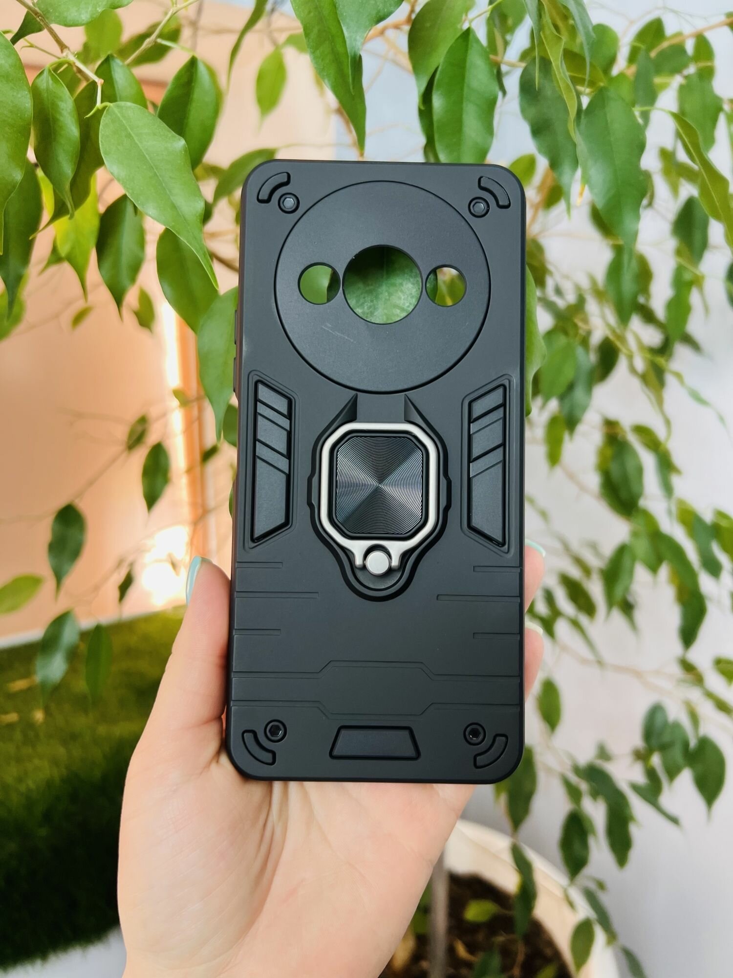 Чехол на Xiaomi Redmi A3 и A3X и Poco C61 / Редми А3 и А3Х и Поко С61 противоударный ring (Черный) — фото 1