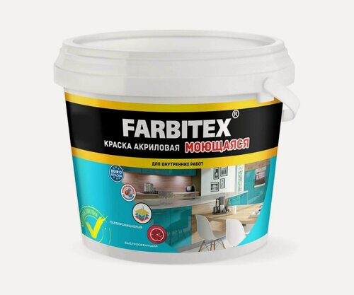 Изображение товара Краска Farbitex 4300004279, акриловая, белая, матовая, для влажных помещений, 3кг