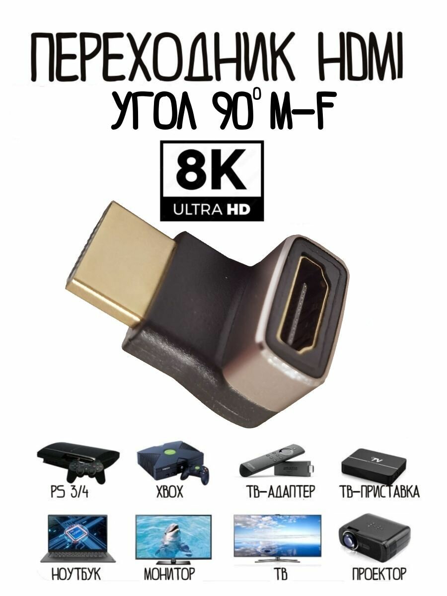 Переходник HDMI 2.1 угловой 90 градусов 8K m-f папа-мама