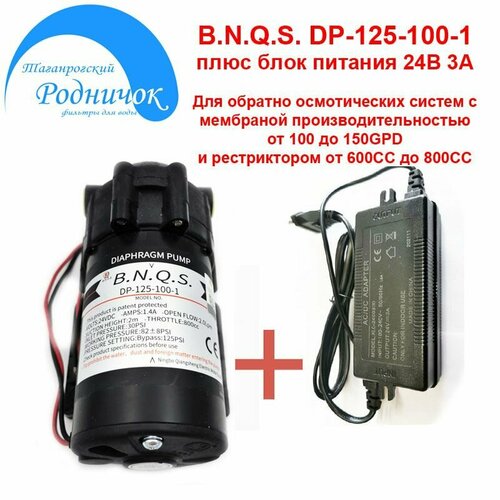 Насос B.N.Q.S. DP-125-100-1 (помпа 100G) с блоком питания 24В 3А для фильтра с обратным осмосом Родничок.