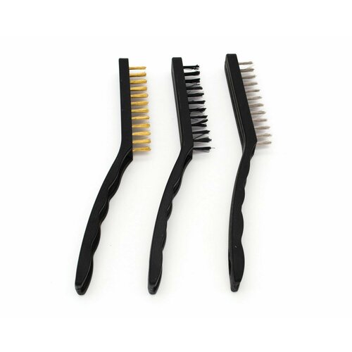 Набор щеток металлических ручных, пластиковые черные рукоятки длиной 120 мм, длина щетины 90 мм, ширина 15 мм, 3 шт.