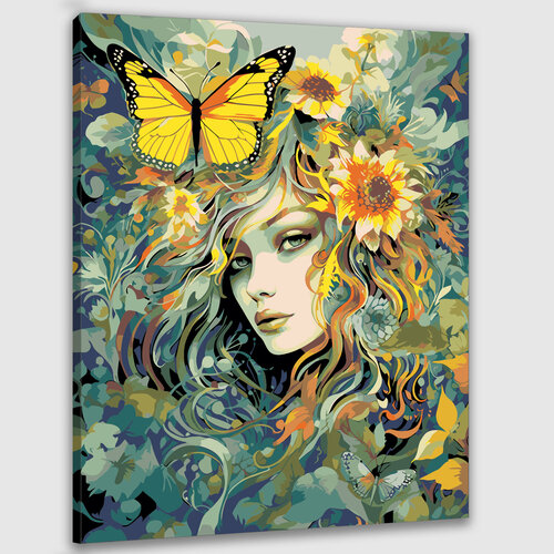 Картина по номерам 50х40 Девушка с бабочками и подсолнухами картина по номерам аниме девушка с бабочками и цветами