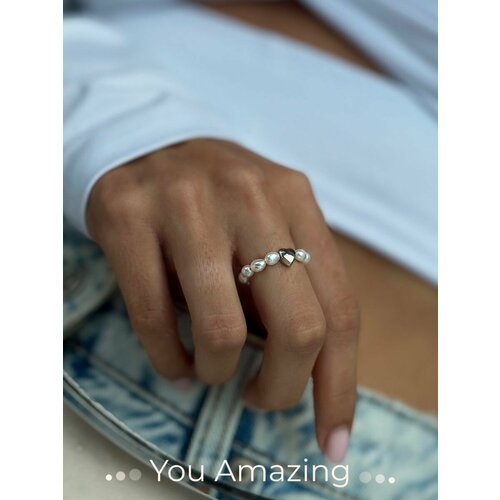 Кольцо плетеное You Amazing, жемчуг пресноводный, белый/серебристый