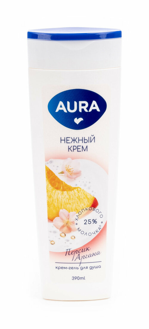 Aura / Аура Крем-гель для душа женский Нежный крем ухаживающий, персик и аргана, 390мл / очищающее средство для тела