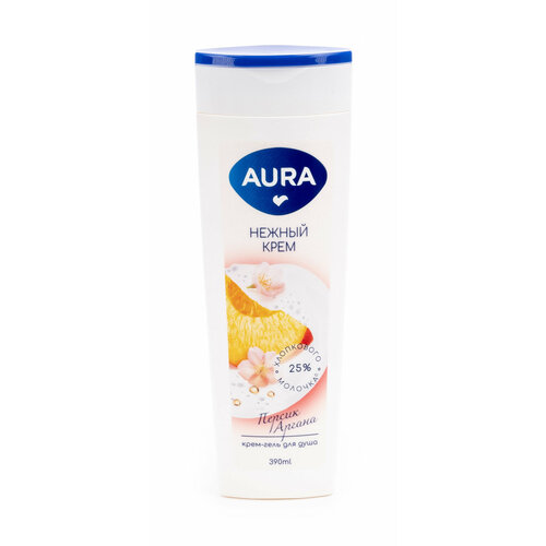 Aura / Аура Крем-гель для душа женский Нежный крем ухаживающий, персик и аргана, 390мл / очищающее средство для тела