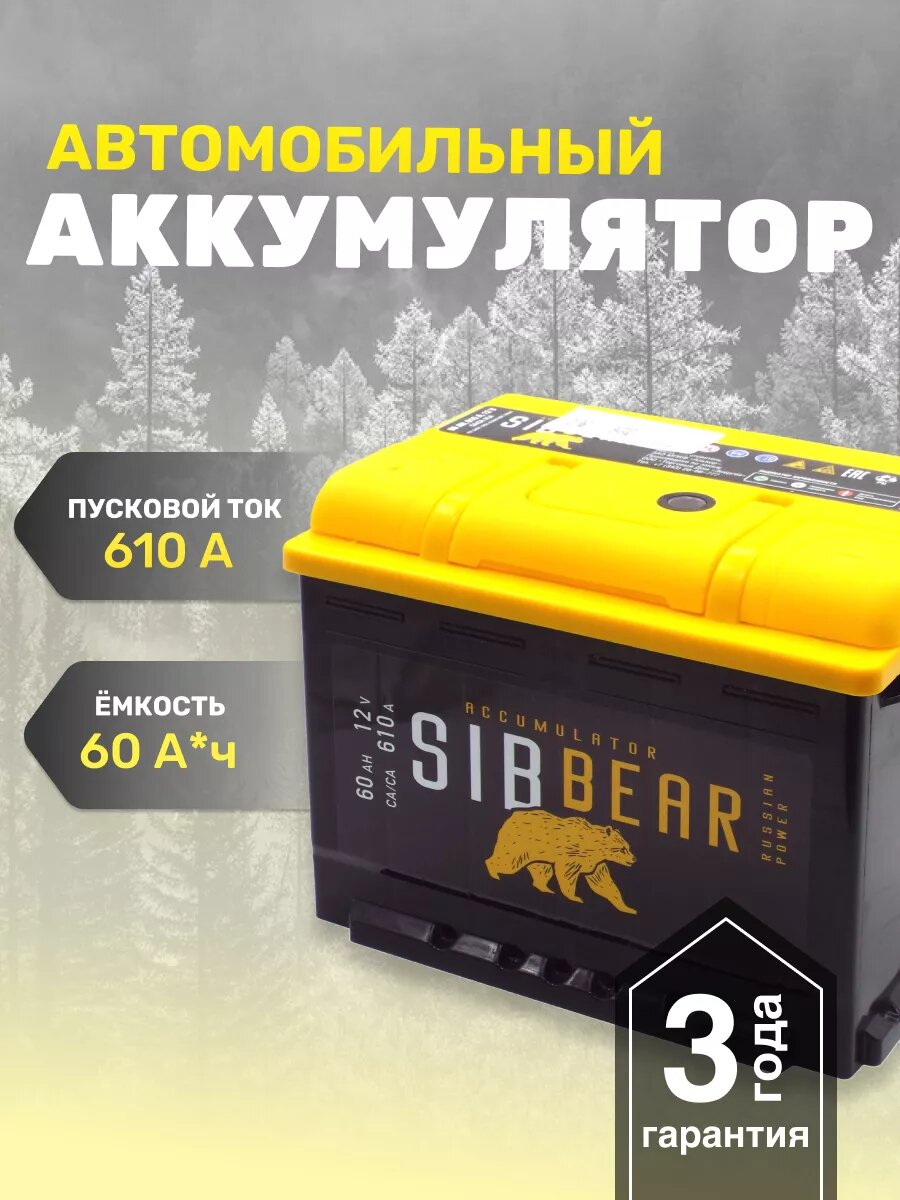 Аккумулятор для машины АКБ SIBBEAR 60 п. п.