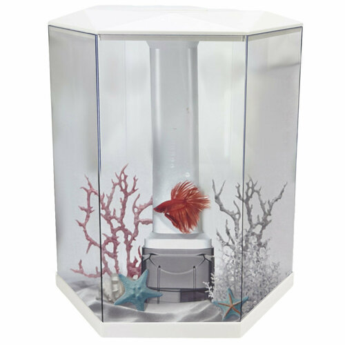 primezoo prime аквариум с led светильником и фильтром белый 7 л Аквариум Pawgether WF-4 панорамный 11 л, настольный с фильтром и светильником