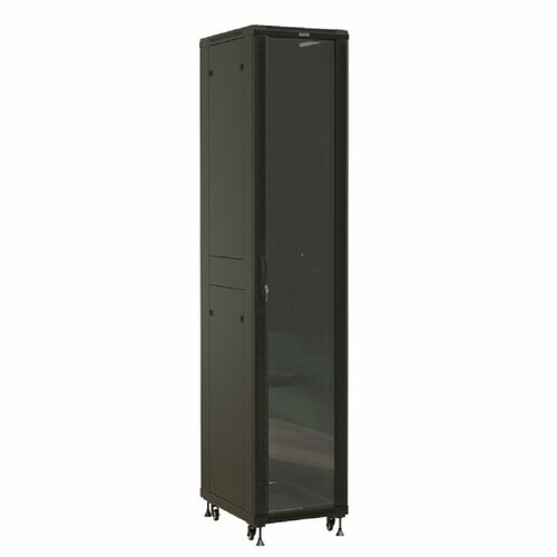 Hyperline Монтажный шкаф TTBR-4268-AS-RAL9004 Шкаф напольный 19-дюймовый, 42U, 2055x600х800 мм ВхШхГ , передняя стеклянная дверь со стальными