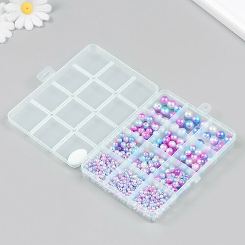 Бусины в шкатулке Градиент голубо-сиреневый 12 делений 10х135х18 см 570₽