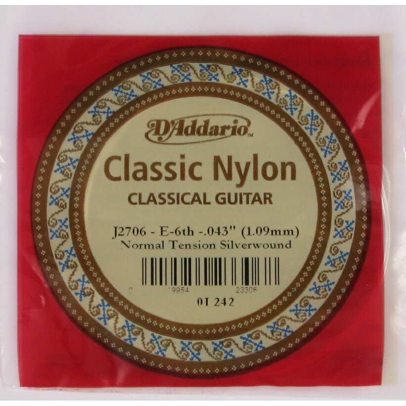 J2706 Classical Отдельная 6-ая струна для классической гитары нейлон норм. натяжение D'Addario