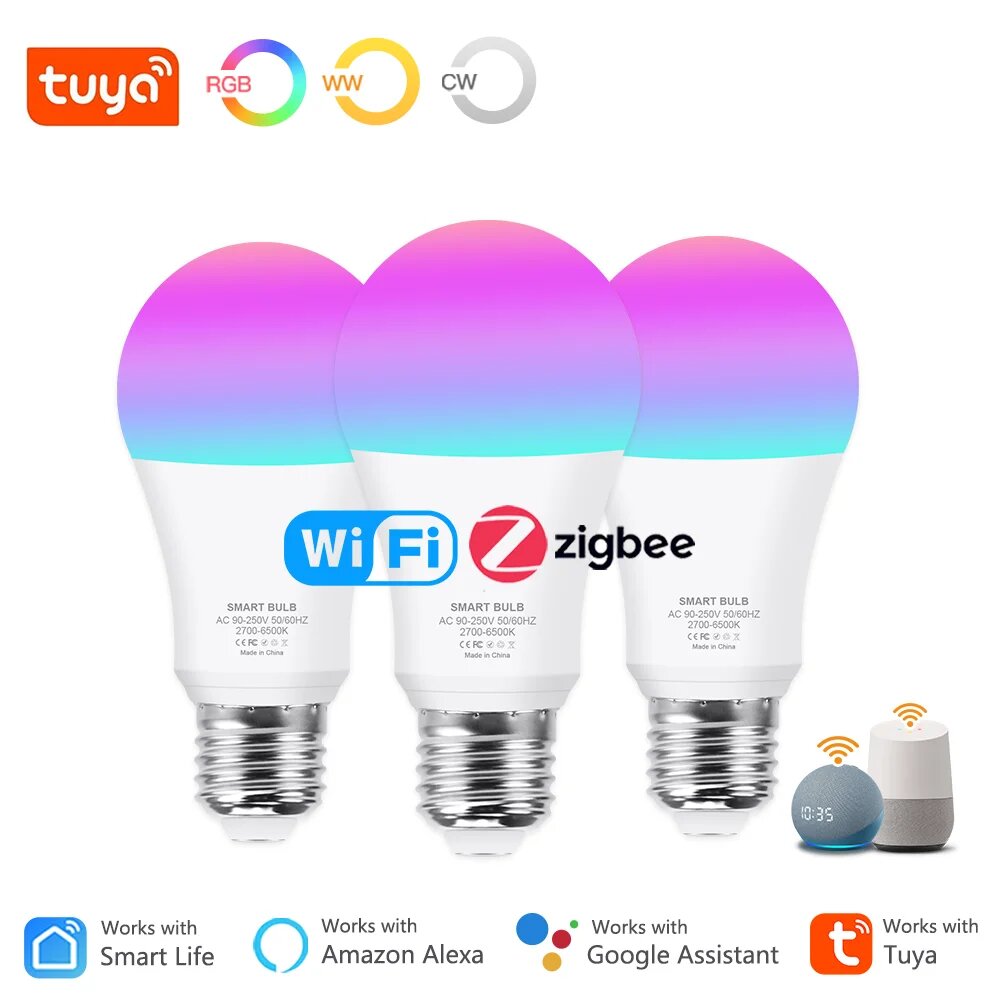 фото Умная Светодиодная лампа Zigbee Tuya, E27, 15 Вт, 18 Вт, 110 В, 220 В