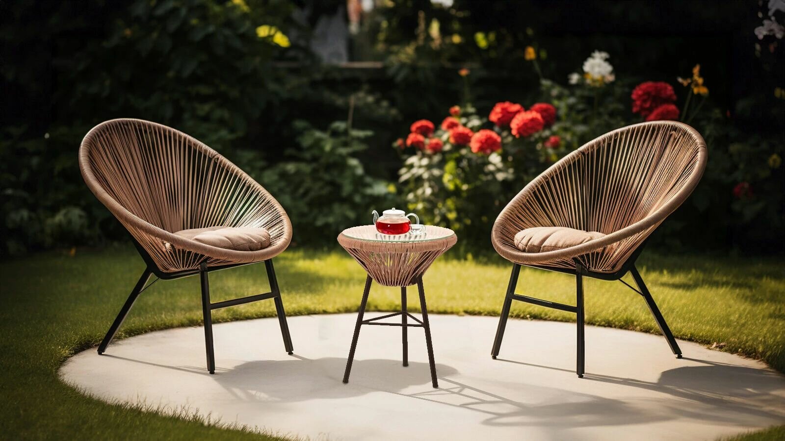 фото Комплект мебели Maui (Мауи) (2 кресла, стол) (Сталь Чёрный, Ротанг бежевый)