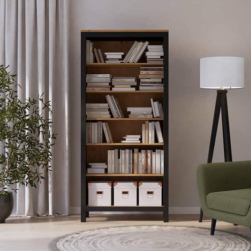 Стеллаж Хемнэс/Кымор, 89х197х36 см, черный/светло-коричневый