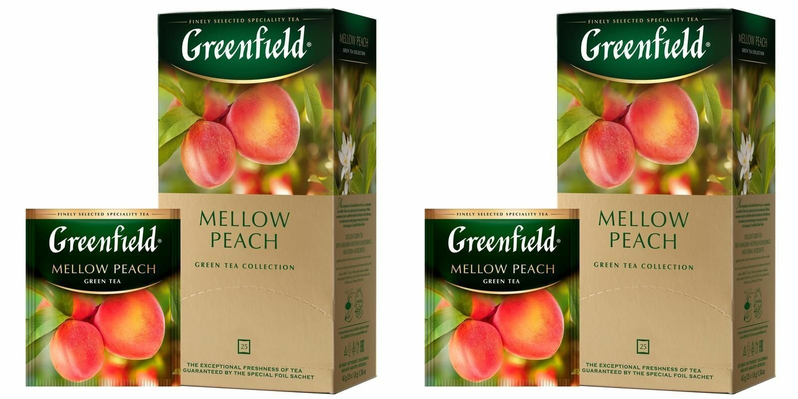 Greenfield Чай зеленый Mellow Peach, 25 пакетиков по 1,8 г, 2 уп
