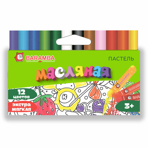 Пастель пастель масляная Baramba 12 цветов в коробке с европодвесом Индивидуальная обертка для каждого мелка 170₽