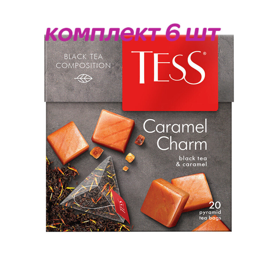 Чай черный в пирамидках Tess Сaramel Charm (Тесс Карамель Шарм), 20*1,8 г (комплект 6 шт.) 6008832