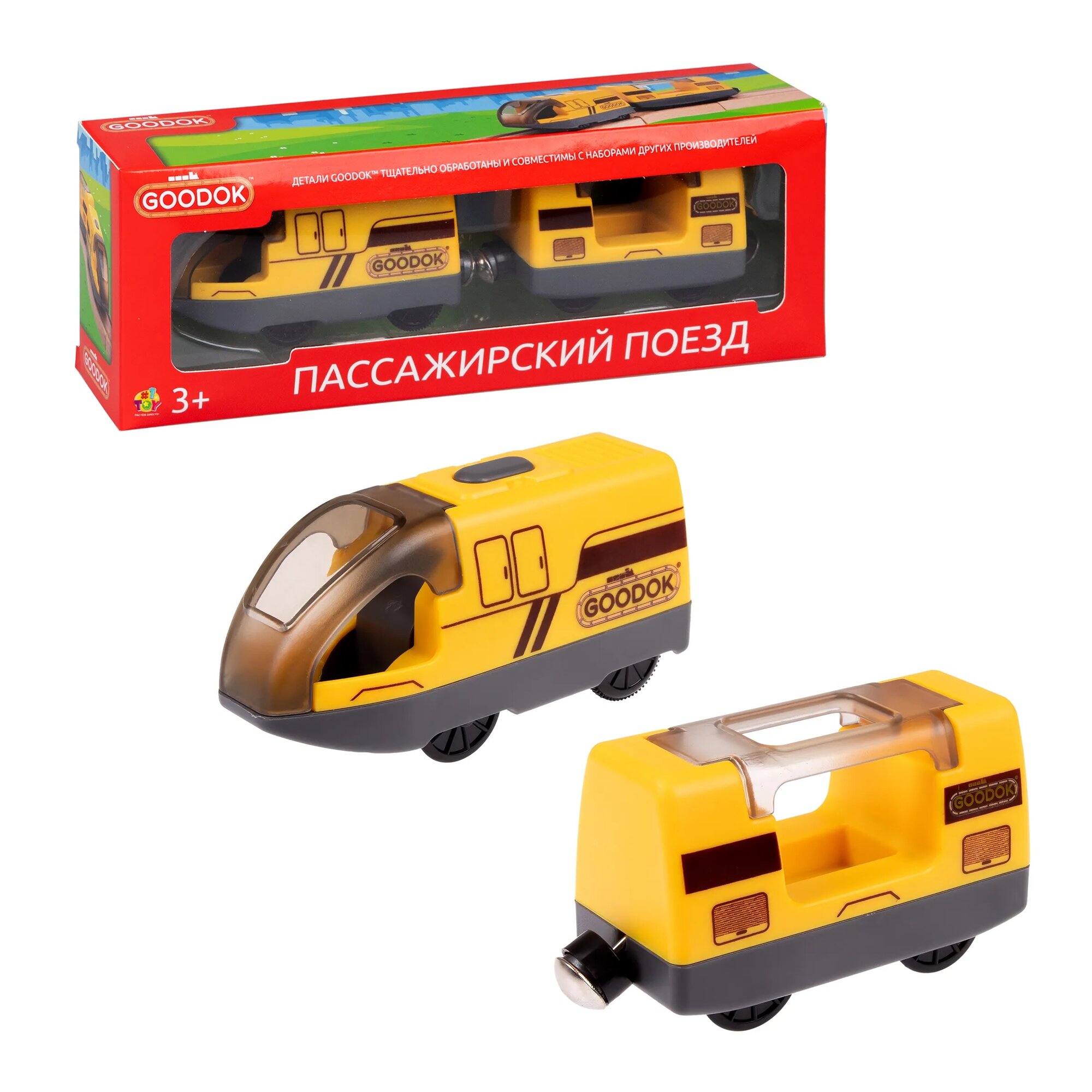 Электропоезд пассажирский Goodok для деревянной железной дороги, 1Toy Т24570