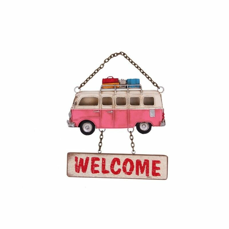 Декоративная табличка для двери «WELCOME» в форме микроавтобуса с чемоданами на крыше.