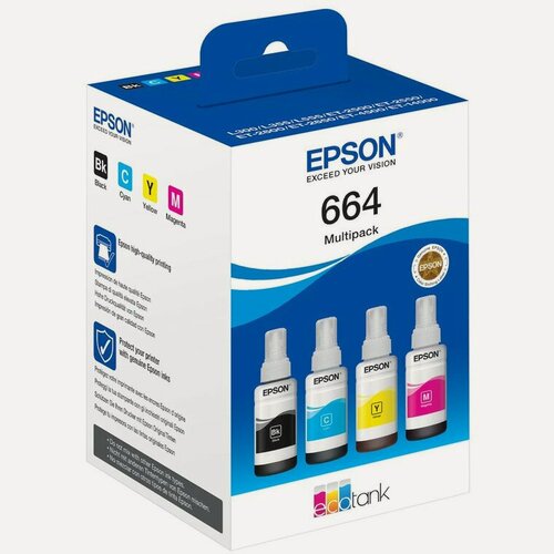 Изображение товара Набор чернил Epson (C13T66464A) Multipack 664 для L100/110/200/210/300/350/355/362/366/386/456/486/550/555/605/655 (4 цвета)