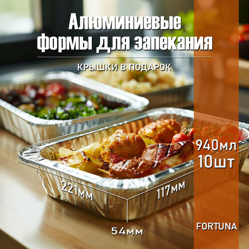 Алюминиевые формы для выпечки из фольги , прямоугольные, антипригарные, 10 штук