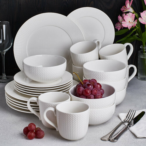 Сервиз столовый Moon Flower белый подарок 24 предметов 6 персон, фарфор