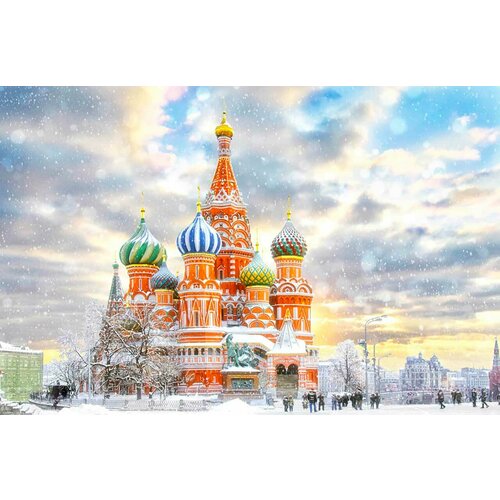 Фотообои Зимний вид на собор Василия Блаженного 9-416-S-Велюр 270 x 200 см (ВхШ) бесшовные, флизелиновые, влагостойкие обои