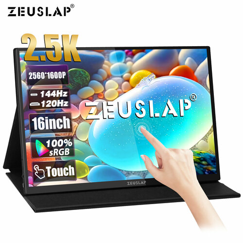 ZEUSLAP 16 25K 144hz сенсорный экран портативный монитор 25601600 100sRGB 500Cdm туристический дисплей для ноутбука компьютера Steam Deck PS5 Switch Xbox 18000₽