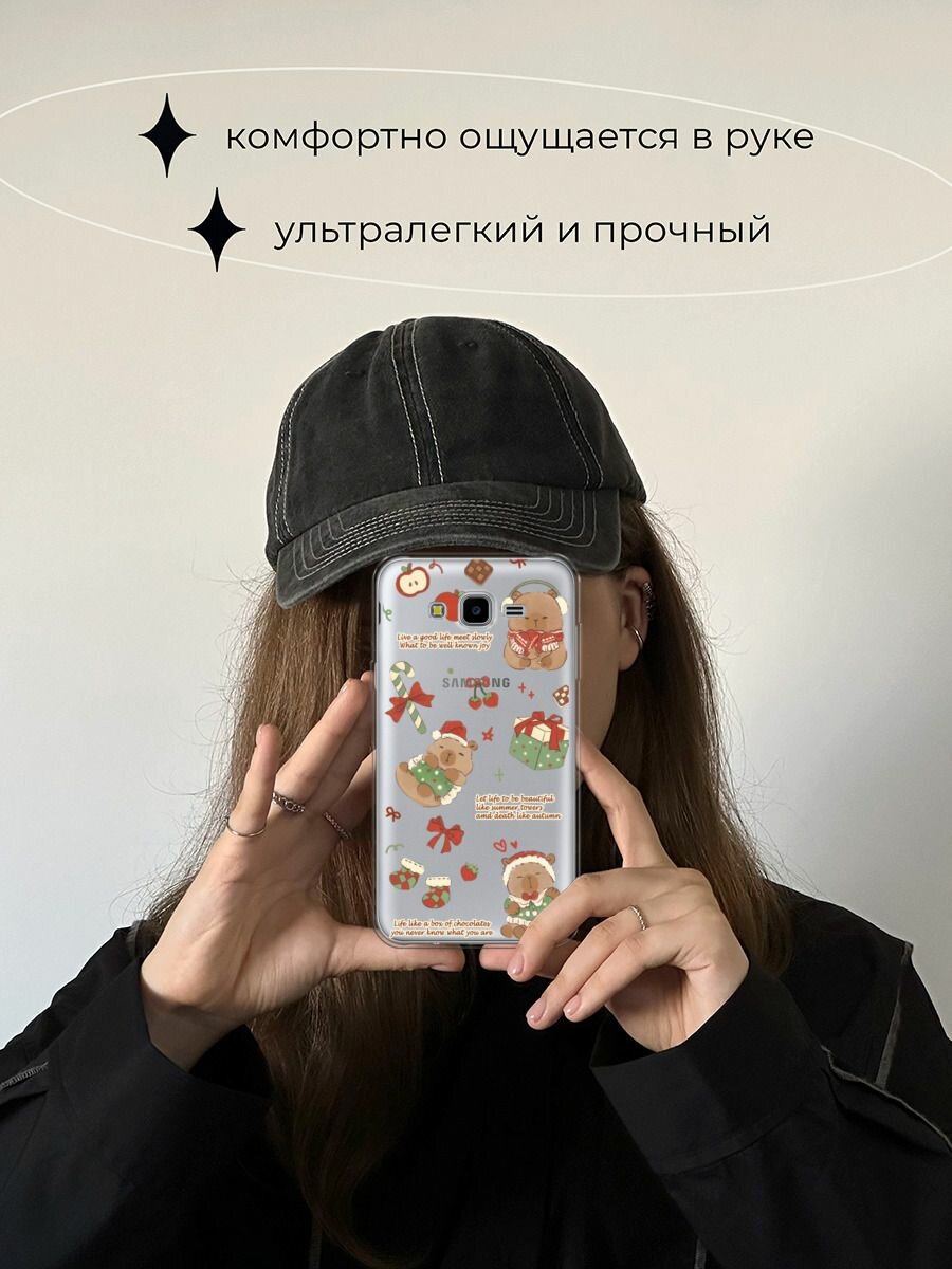 Чехол на Samsung Galaxy J7 Neo / Самсунг Галакси Джей 7 Нео с принтом "Капибара перед рождеством", прозрачный — фото 1