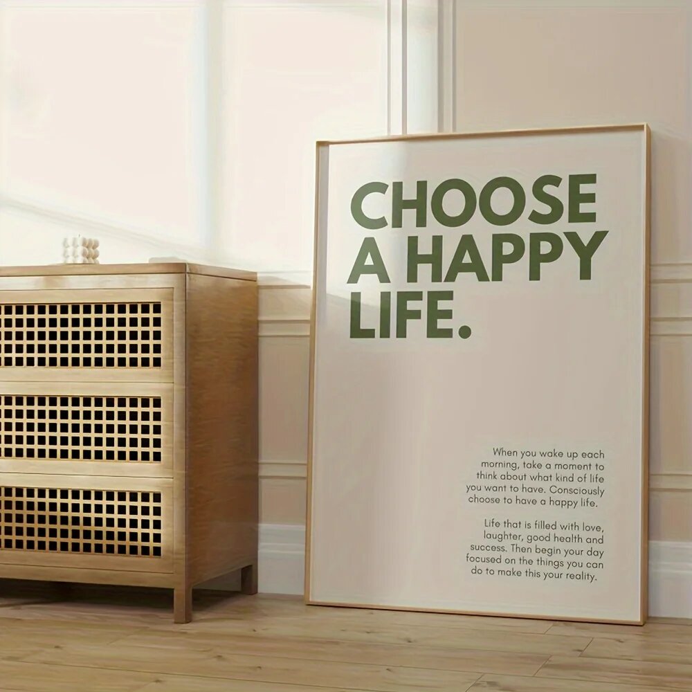 Текстовый плакат "Choose a Happy Life" 30x40 см, бежевый