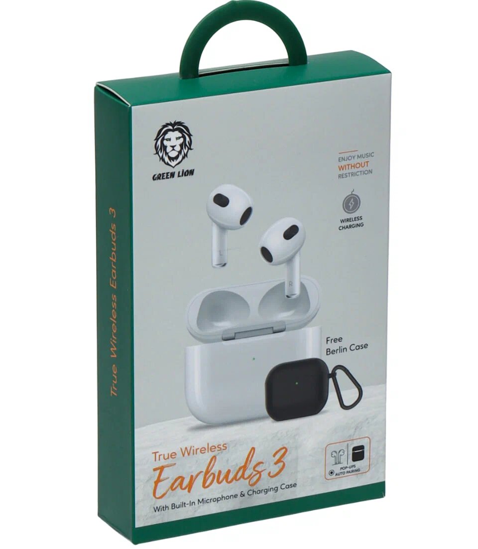 Наушники True Wireless Green Lion "Pods 3", беспроводные, белые, IPX5